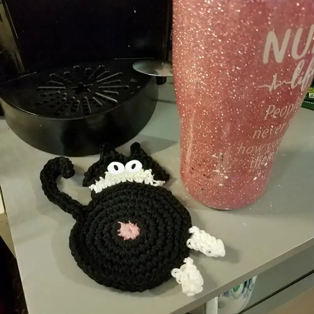 Gray Crocheted Cat Coasters