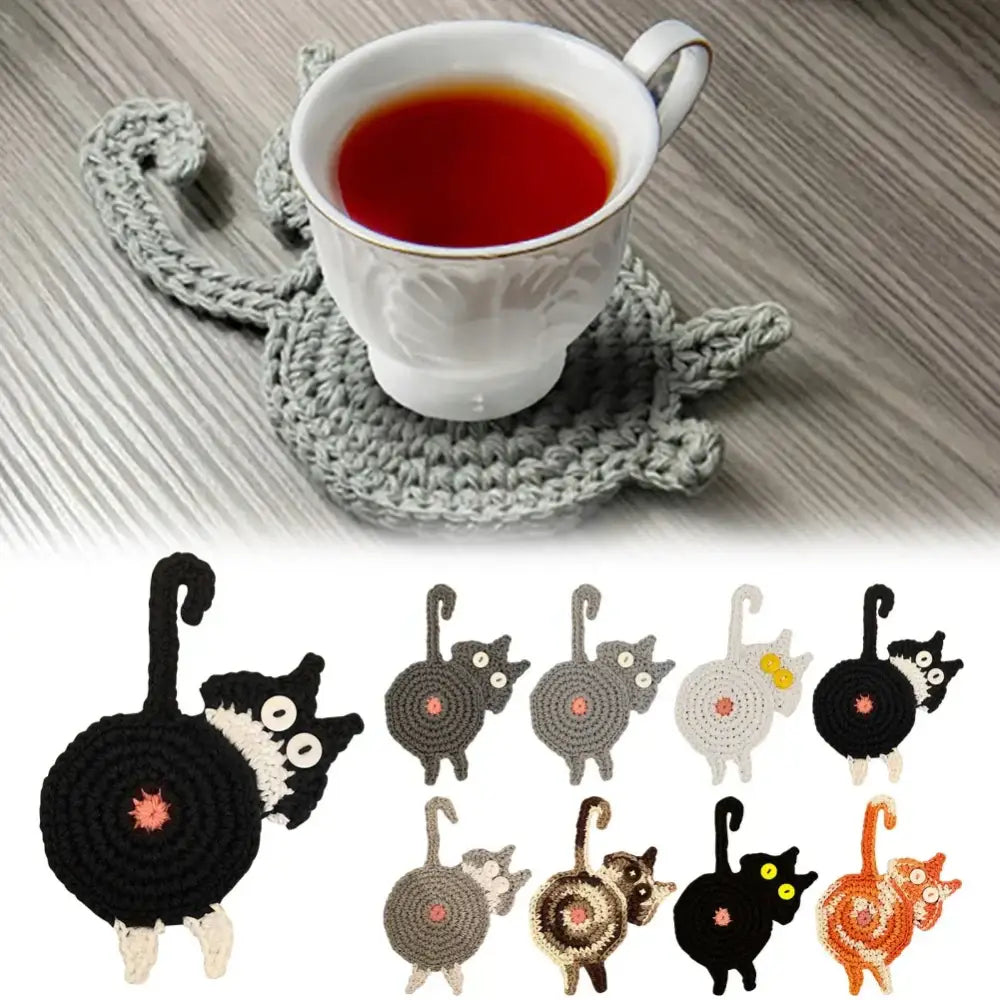 Gray Crocheted Cat Coasters