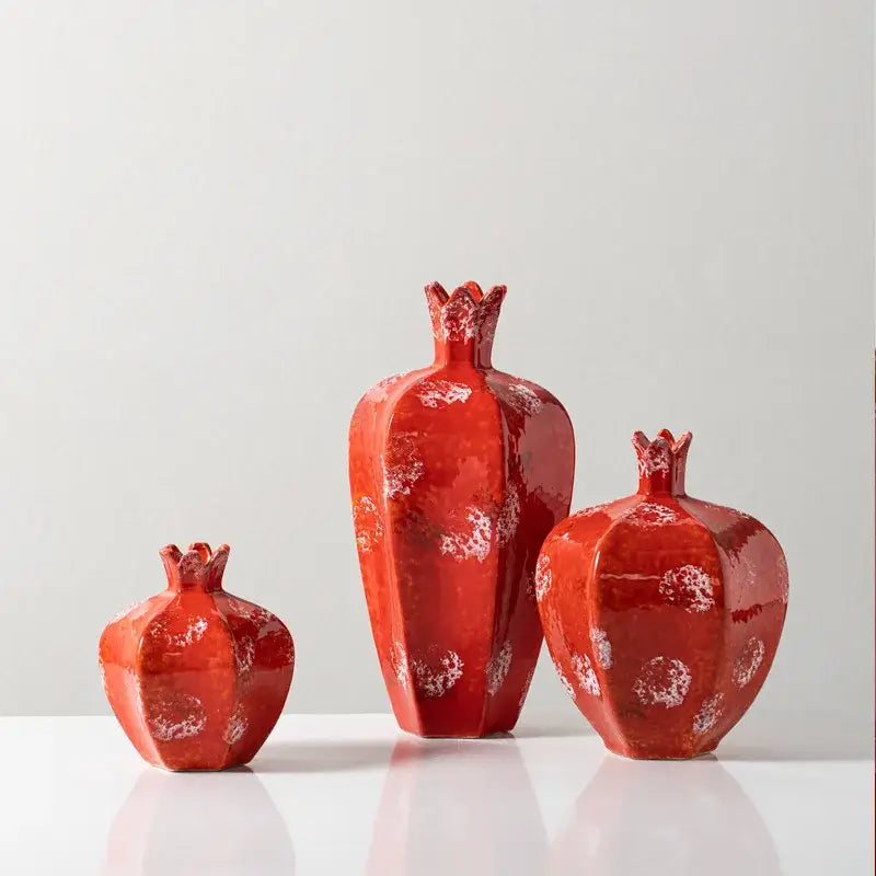 Red Ceramic Vase Set
