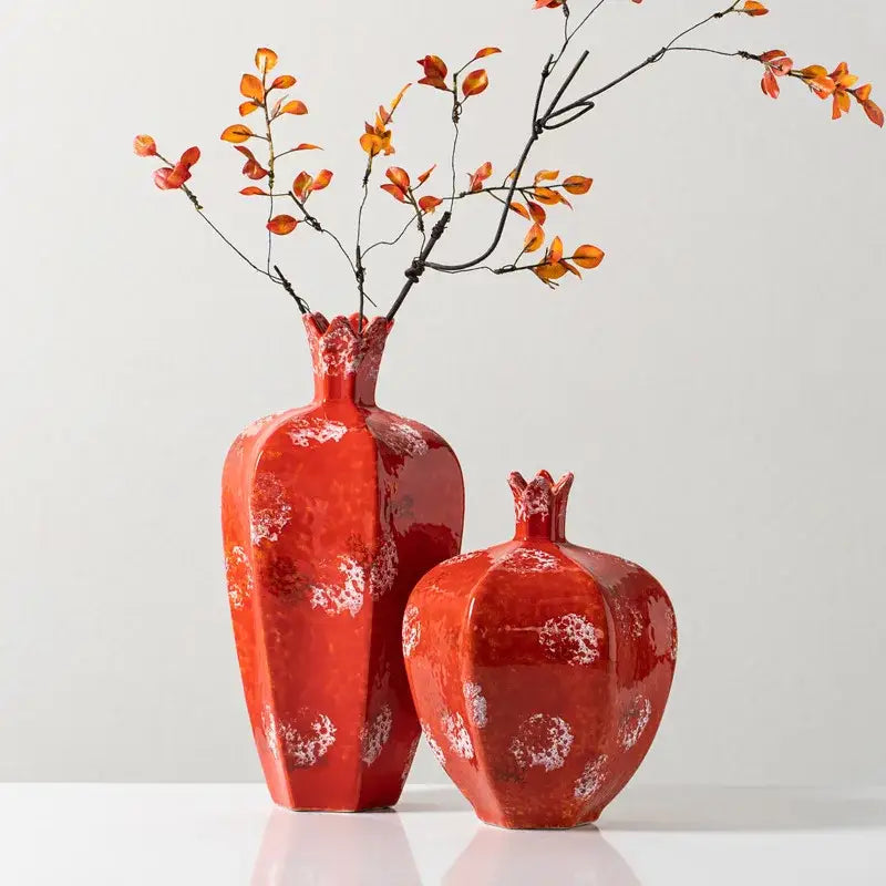 Red Ceramic Vase Set