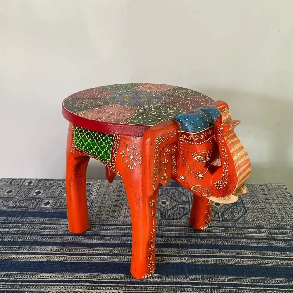 Turquoise Red Elephant Stool