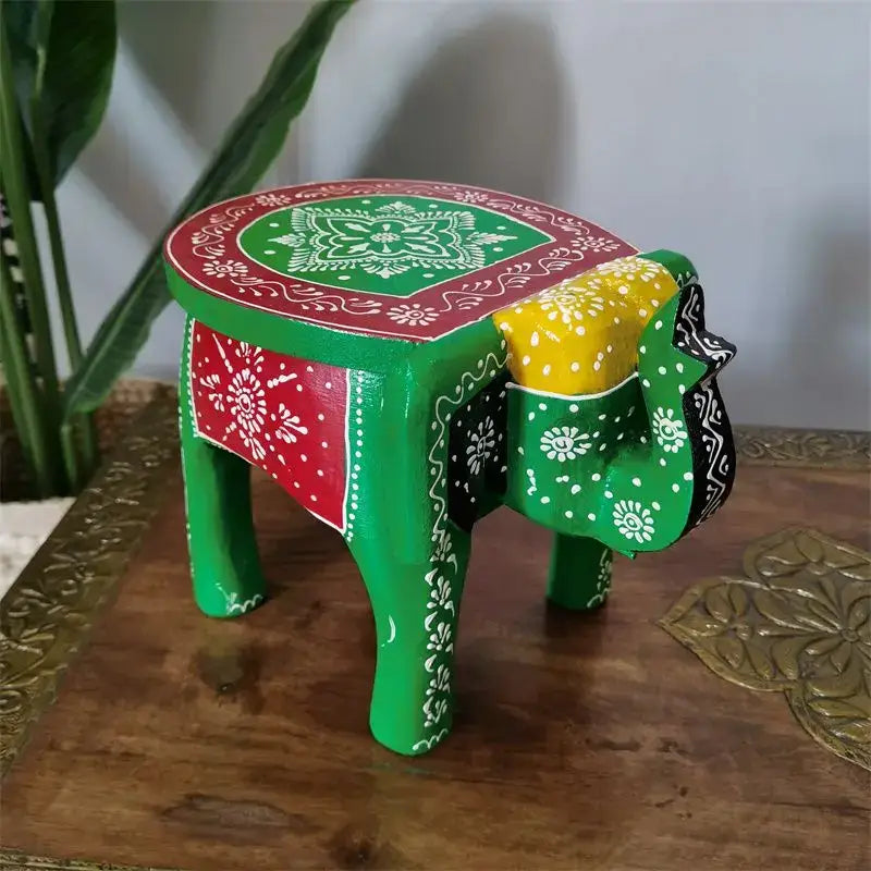 Turquoise Red Elephant Stool