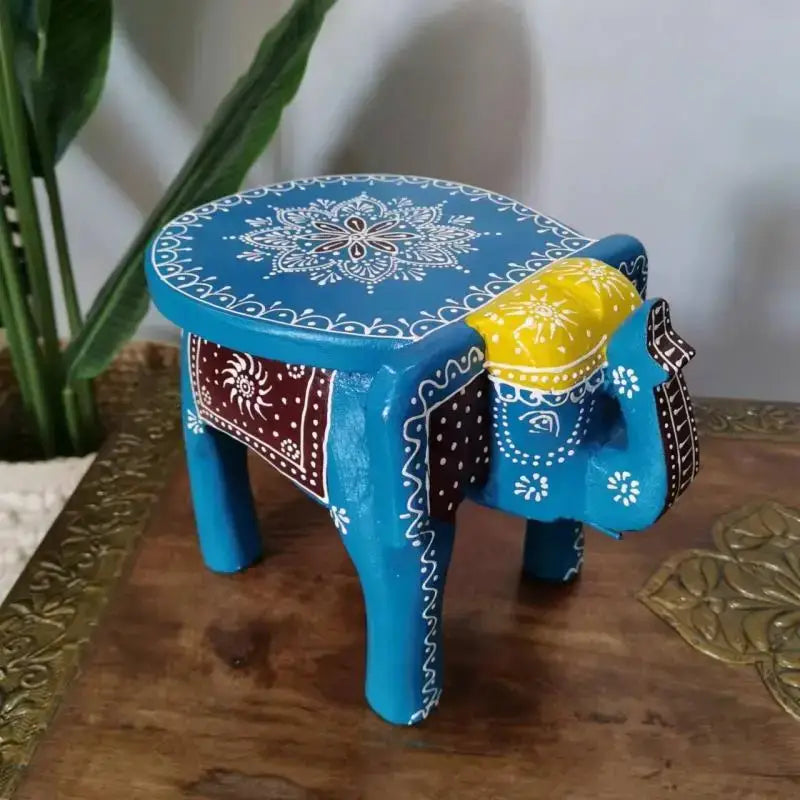 Turquoise Red Elephant Stool