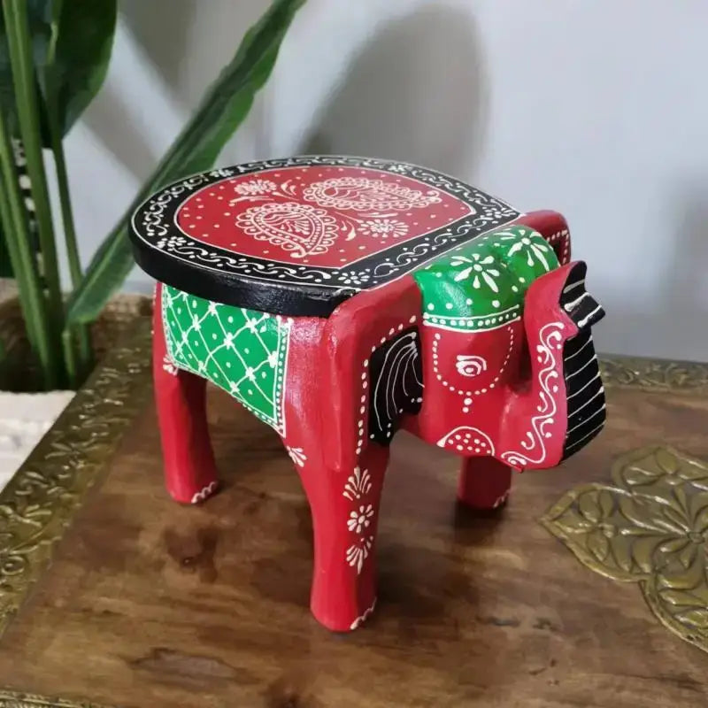 Turquoise Red Elephant Stool