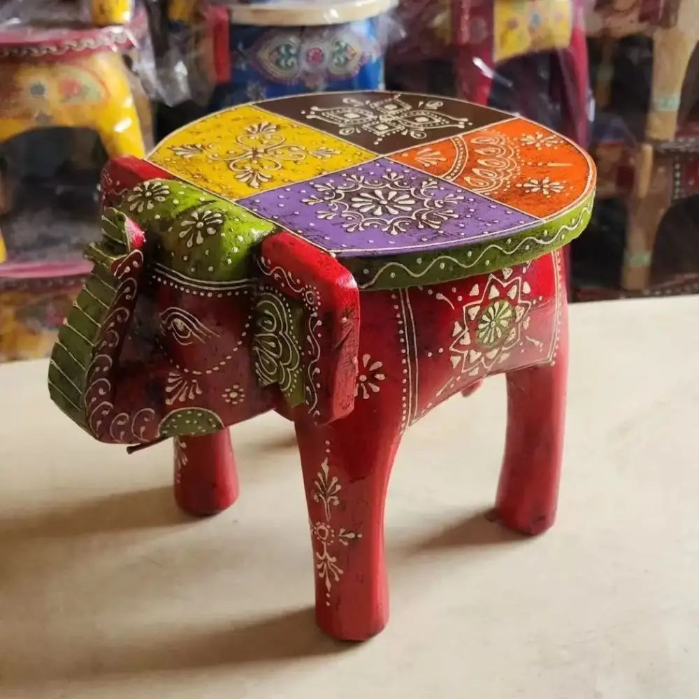 Turquoise Red Elephant Stool