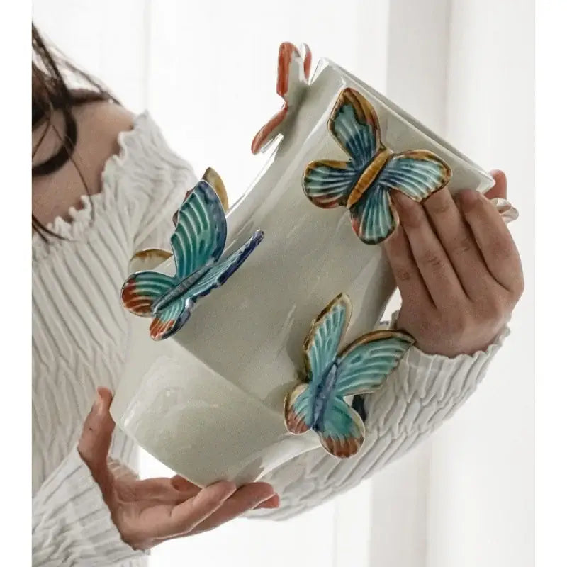 White Butterfly Ceramic Vase