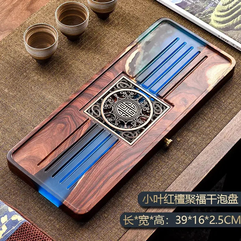 Wood Blue Resin Tea Tray