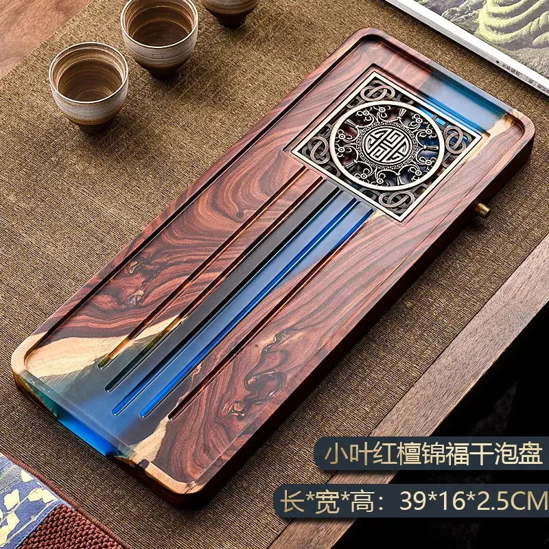 Wood Blue Resin Tea Tray
