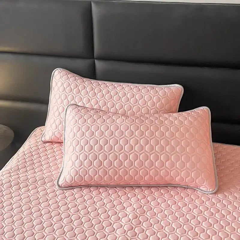 Pink Gray Quilted Bed Set