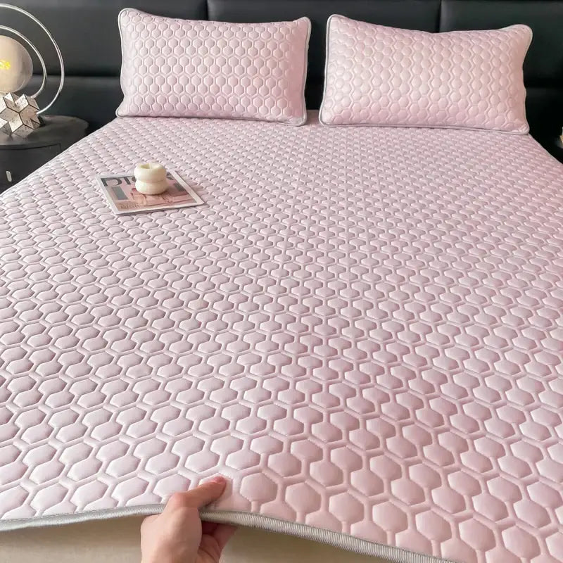 Pink Gray Quilted Bed Set