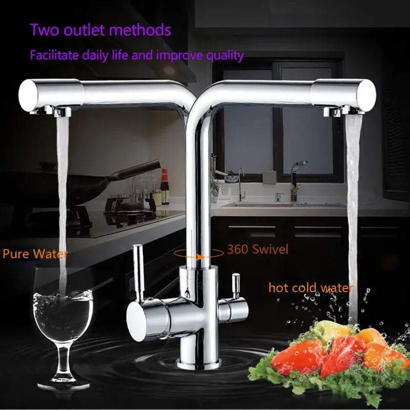 Chrome Dual Spout Pull-Down Kitchen Faucet