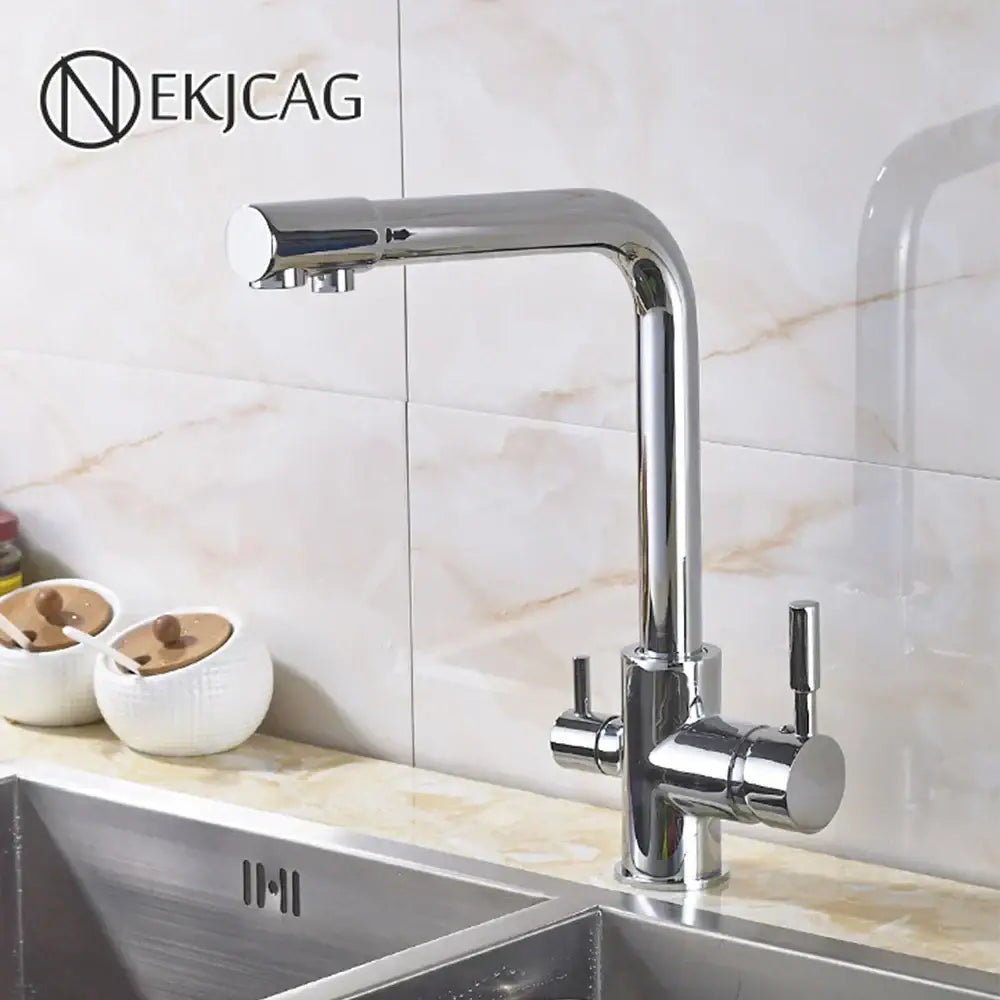 Chrome Dual Spout Pull-Down Kitchen Faucet