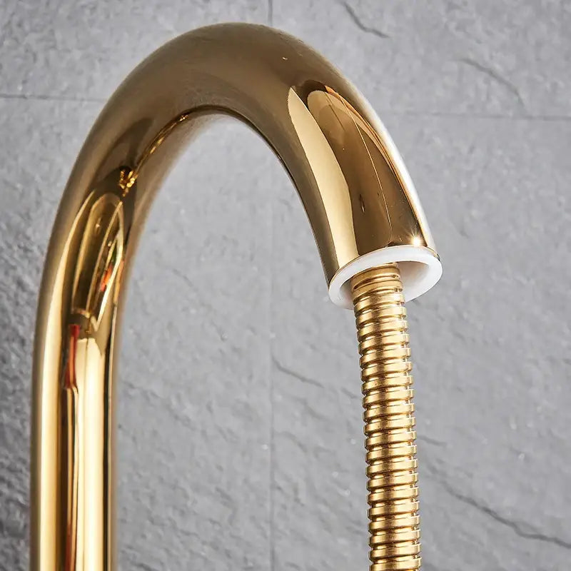 Gold Brass Kitchen Faucet with High Arch Sprayer