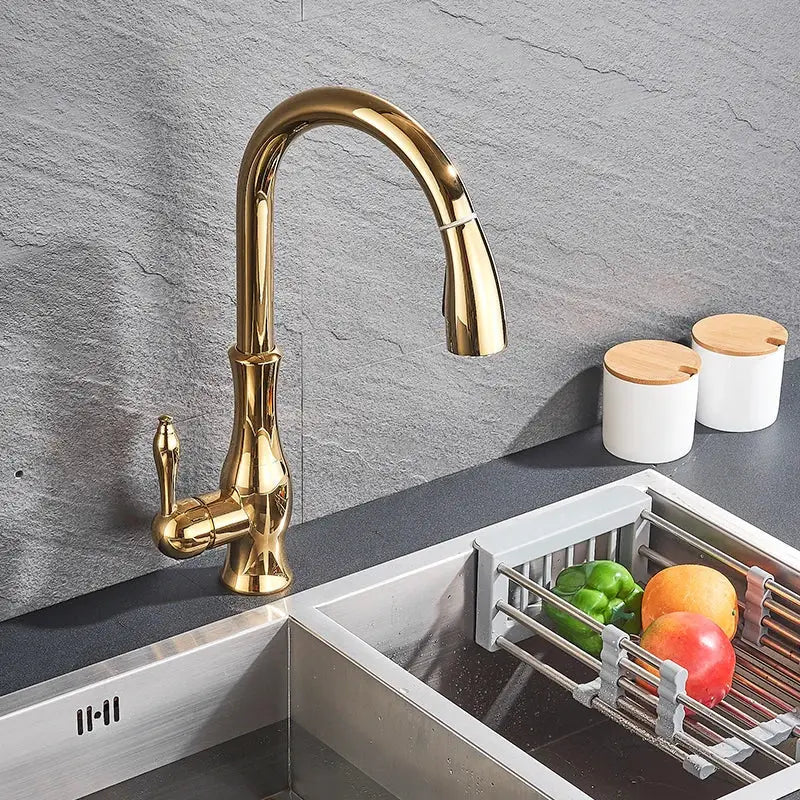 Gold Brass Kitchen Faucet with High Arch Sprayer