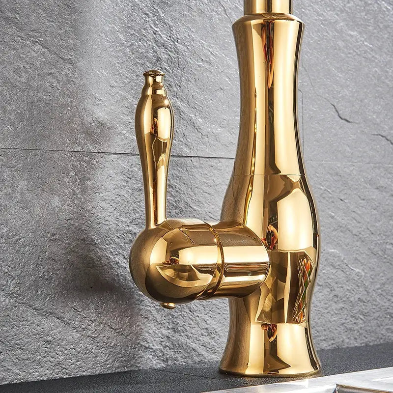 Gold Brass Kitchen Faucet with High Arch Sprayer