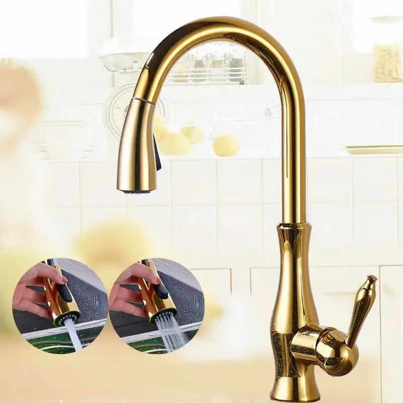 Gold Brass Kitchen Faucet with High Arch Sprayer