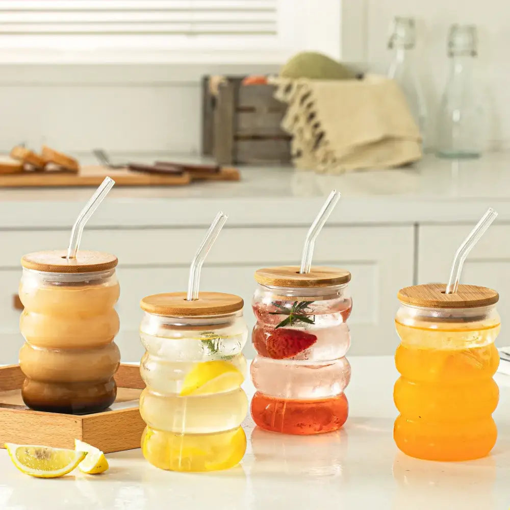 Glass Bamboo Lid Tumblers for Cocktails or Coffee