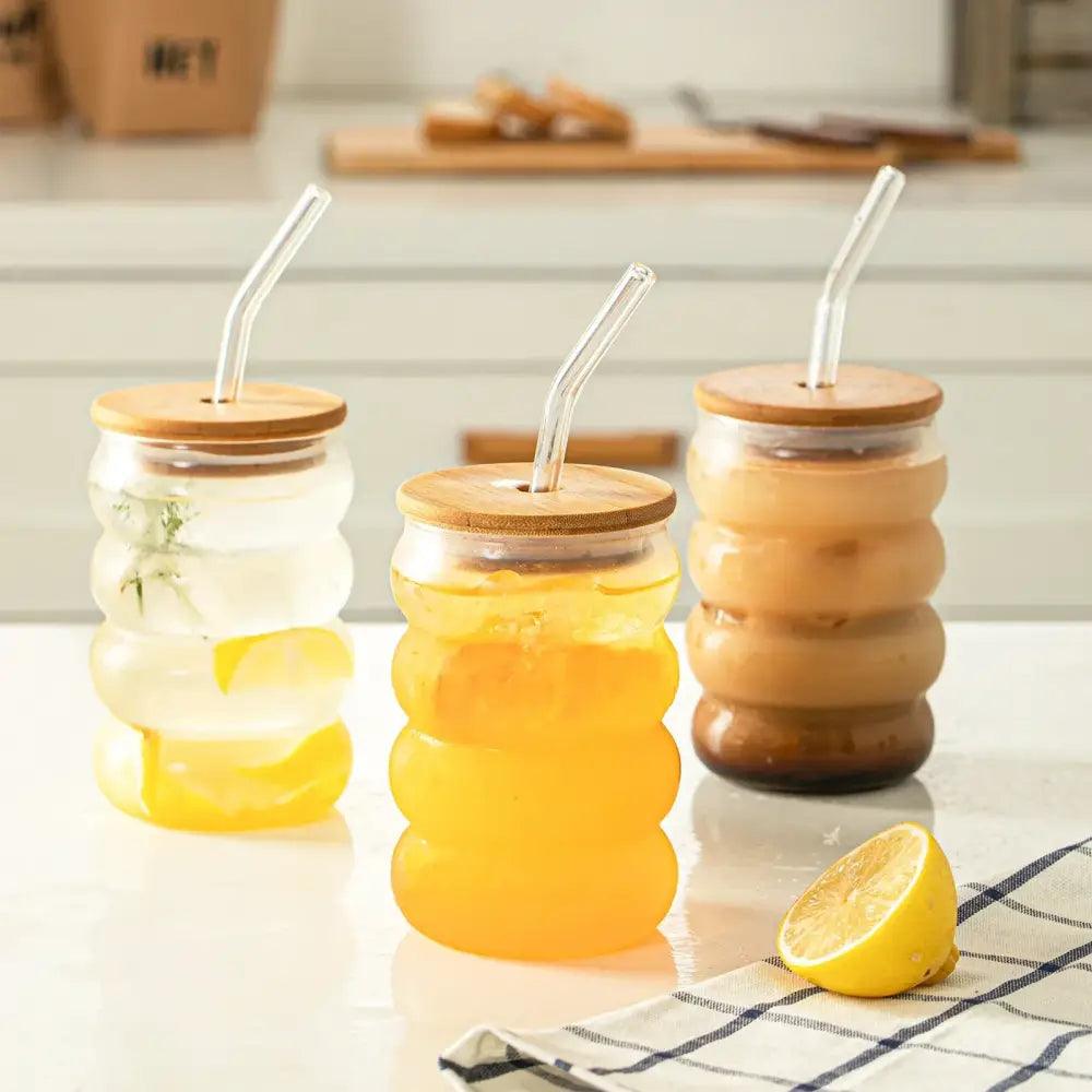 Glass Bamboo Lid Tumblers for Cocktails or Coffee
