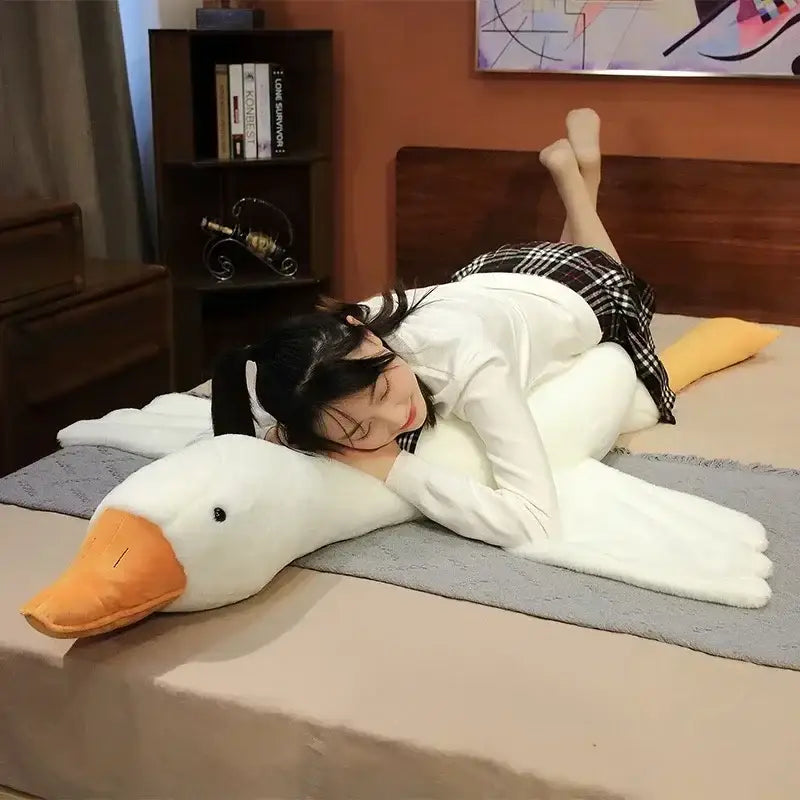White Goose Body Pillow with Plush Polyester Fill