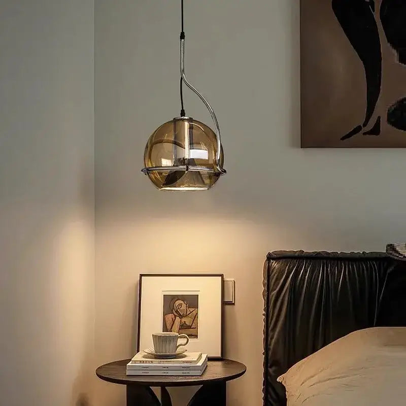 Amber Glass Chrome Chandelier