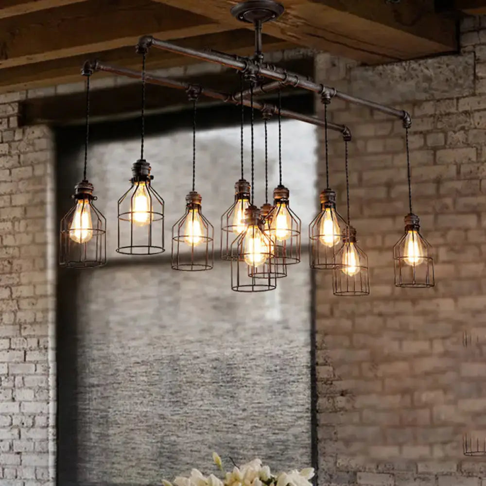Bronze Water Pipe Ten-Light Pendant