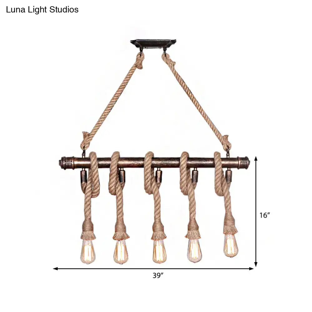 Beige Rope Open Bulb Five-Light Pendant