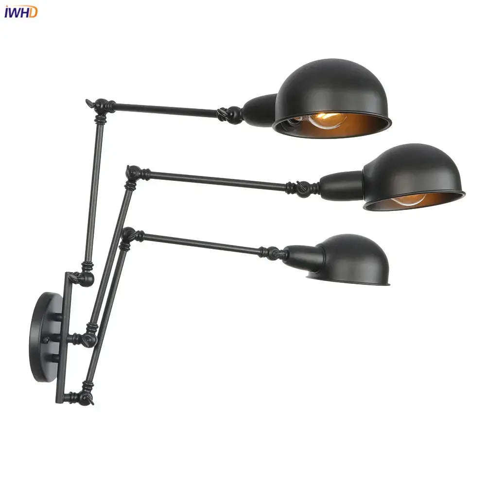 Black Adjustable Wall Sconce with Three Heads