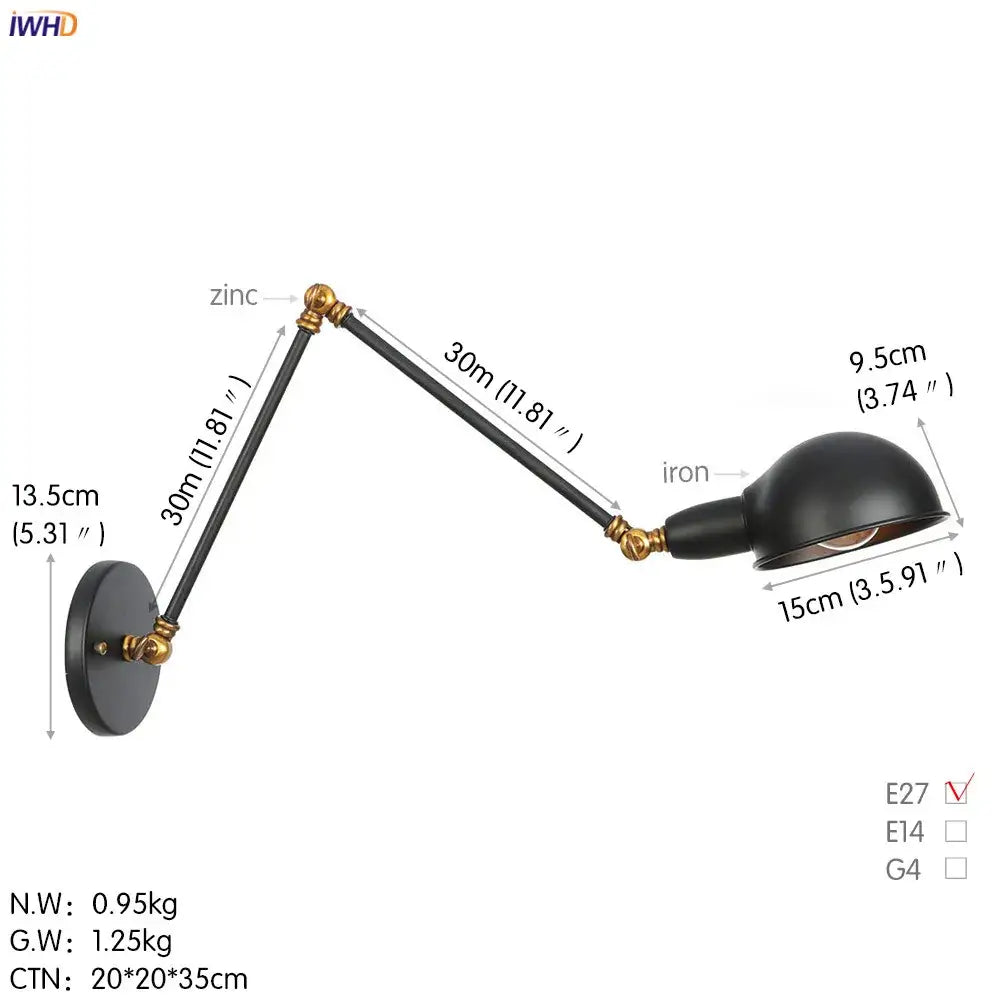 Black Adjustable Wall Sconce with Three Heads