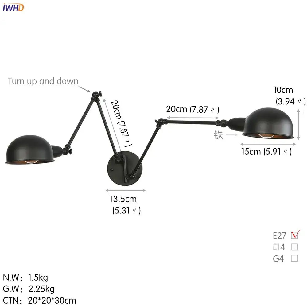 Black Adjustable Wall Sconce with Three Heads