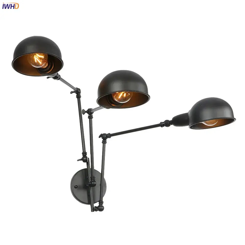Black Adjustable Wall Sconce with Three Heads