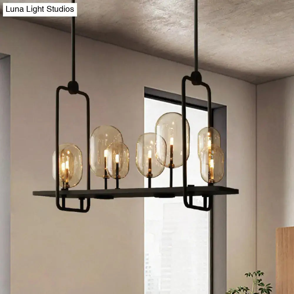 Black Amber Glass Eight-Bulb Industrial Chandelier