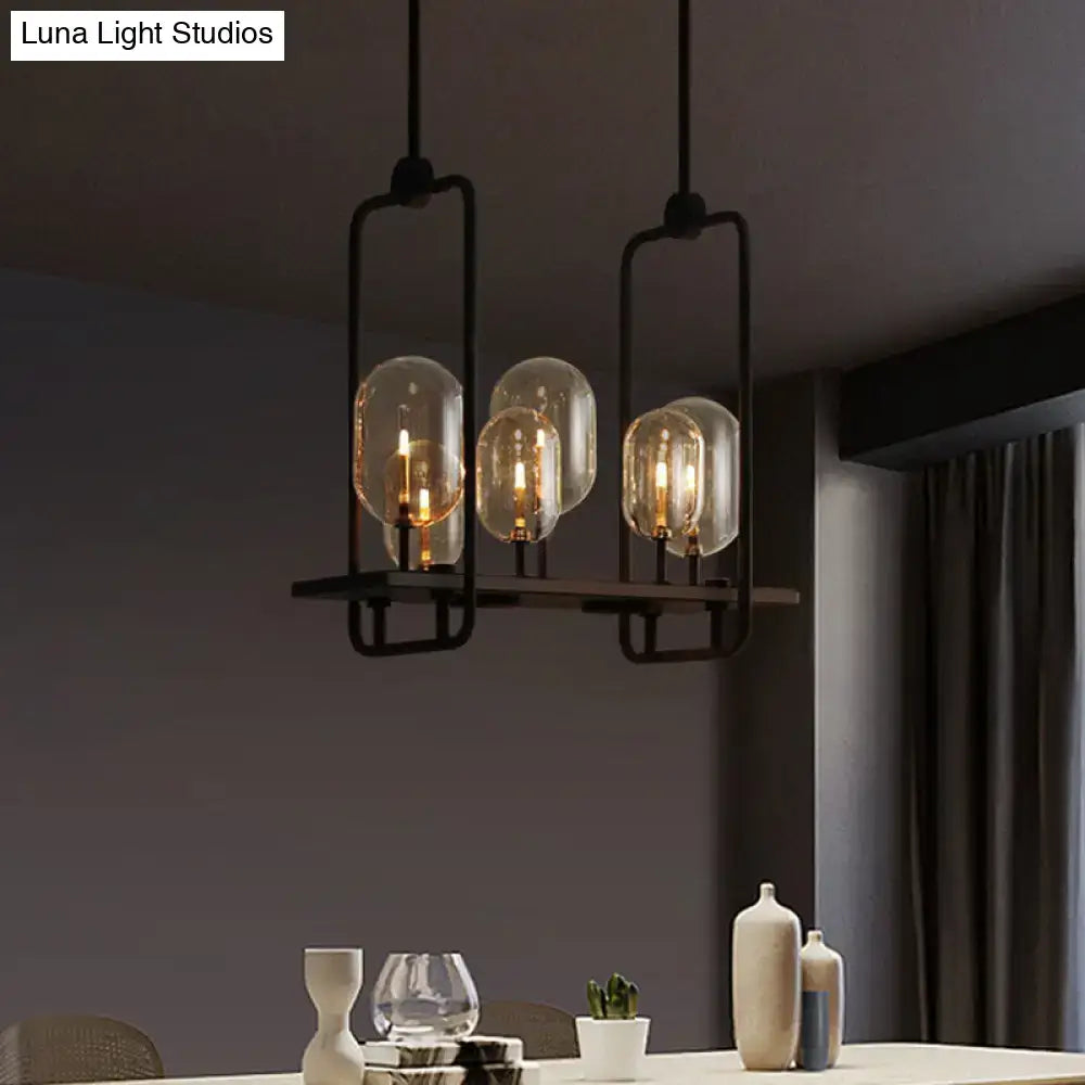 Black Amber Glass Eight-Bulb Industrial Chandelier