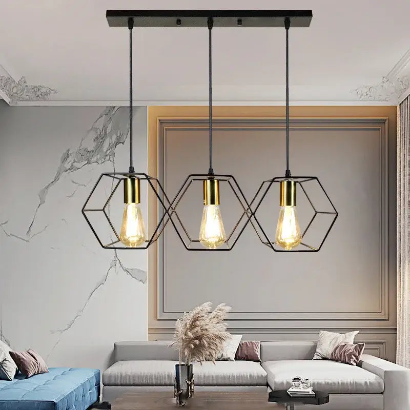 Brass Hexagonal Pendant Light with 3 or 5 Heads