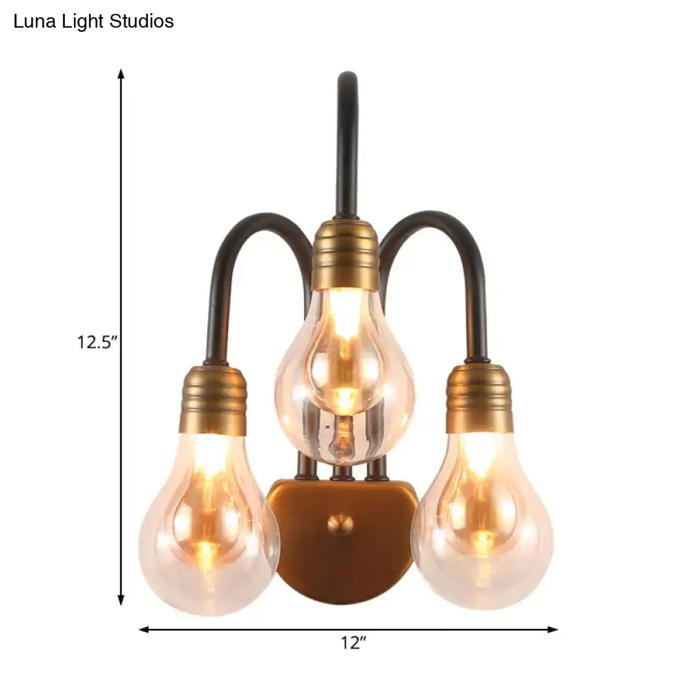 Brass Glass 3-Light Bedroom Wall Lamp