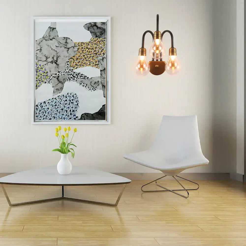 Brass Glass 3-Light Bedroom Wall Lamp