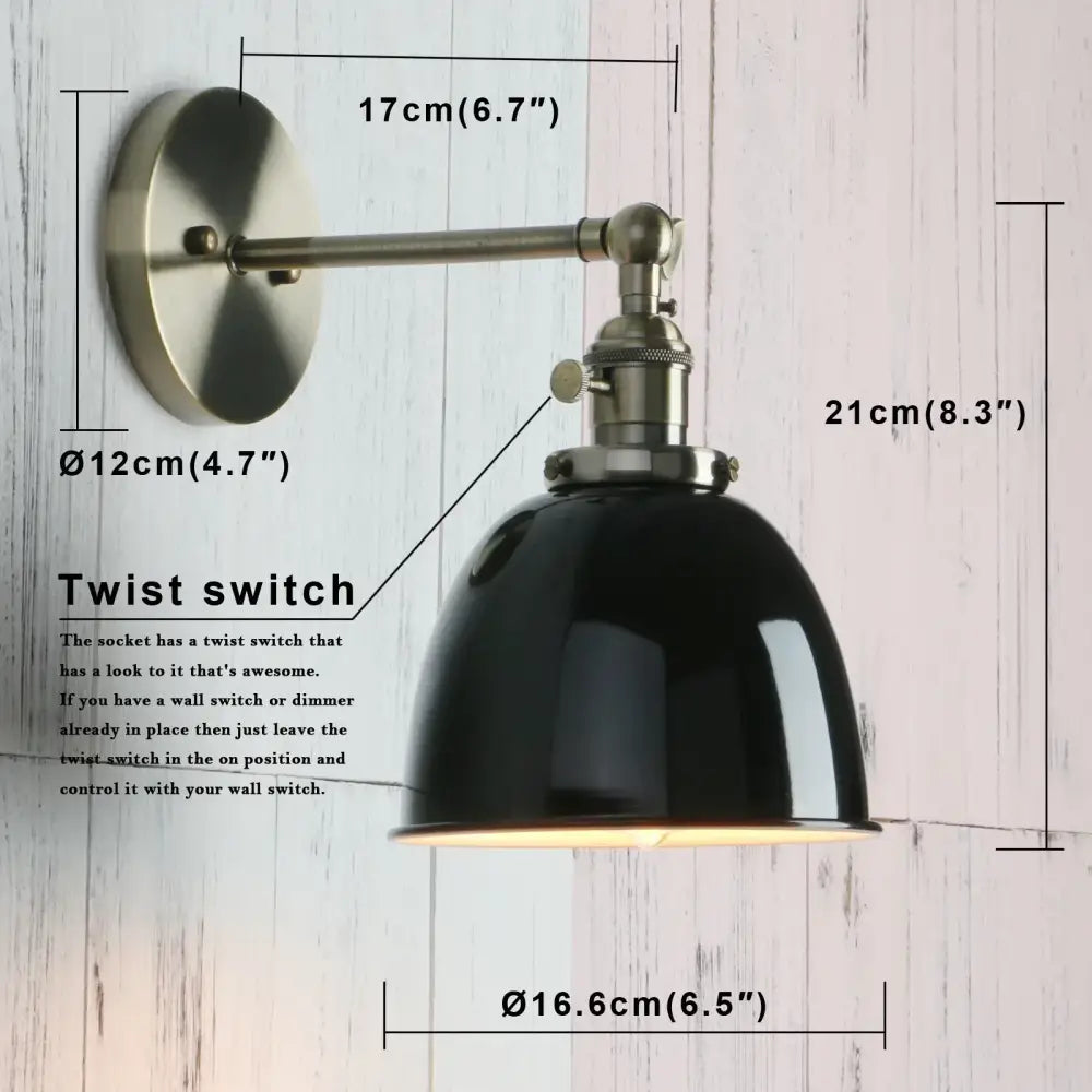 Black Adjustable Wall Sconce with Metal Lampshade