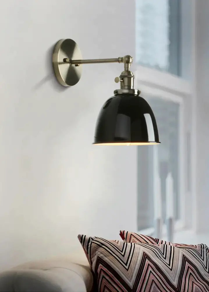 Black Adjustable Wall Sconce with Metal Lampshade