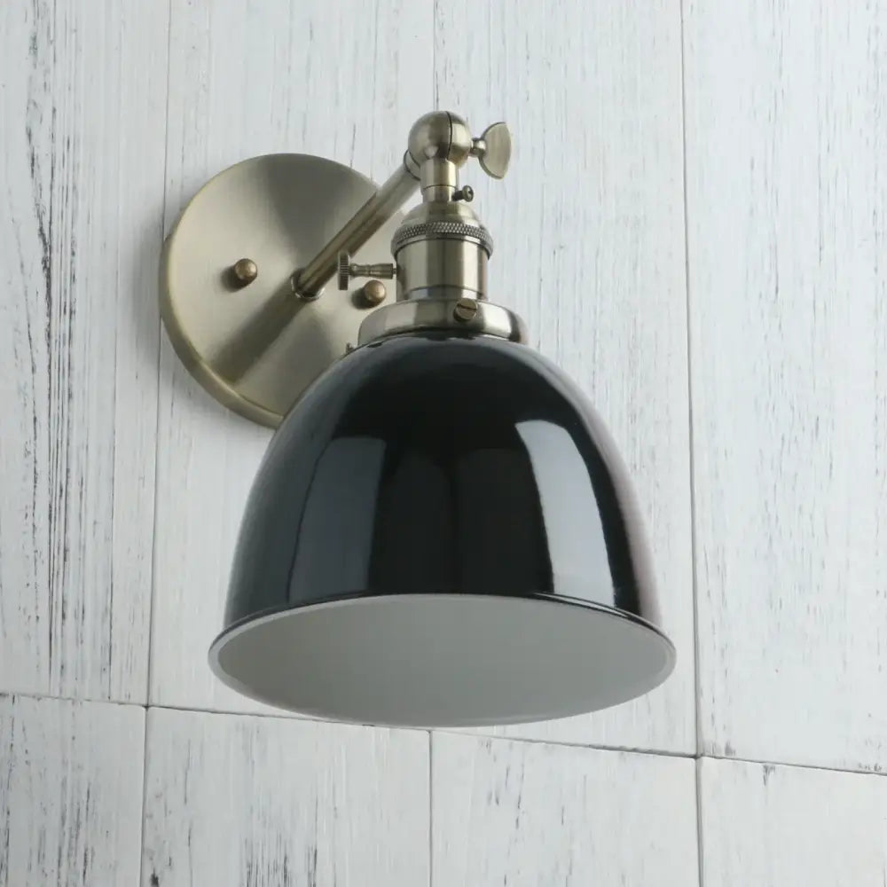 Black Adjustable Wall Sconce with Metal Lampshade