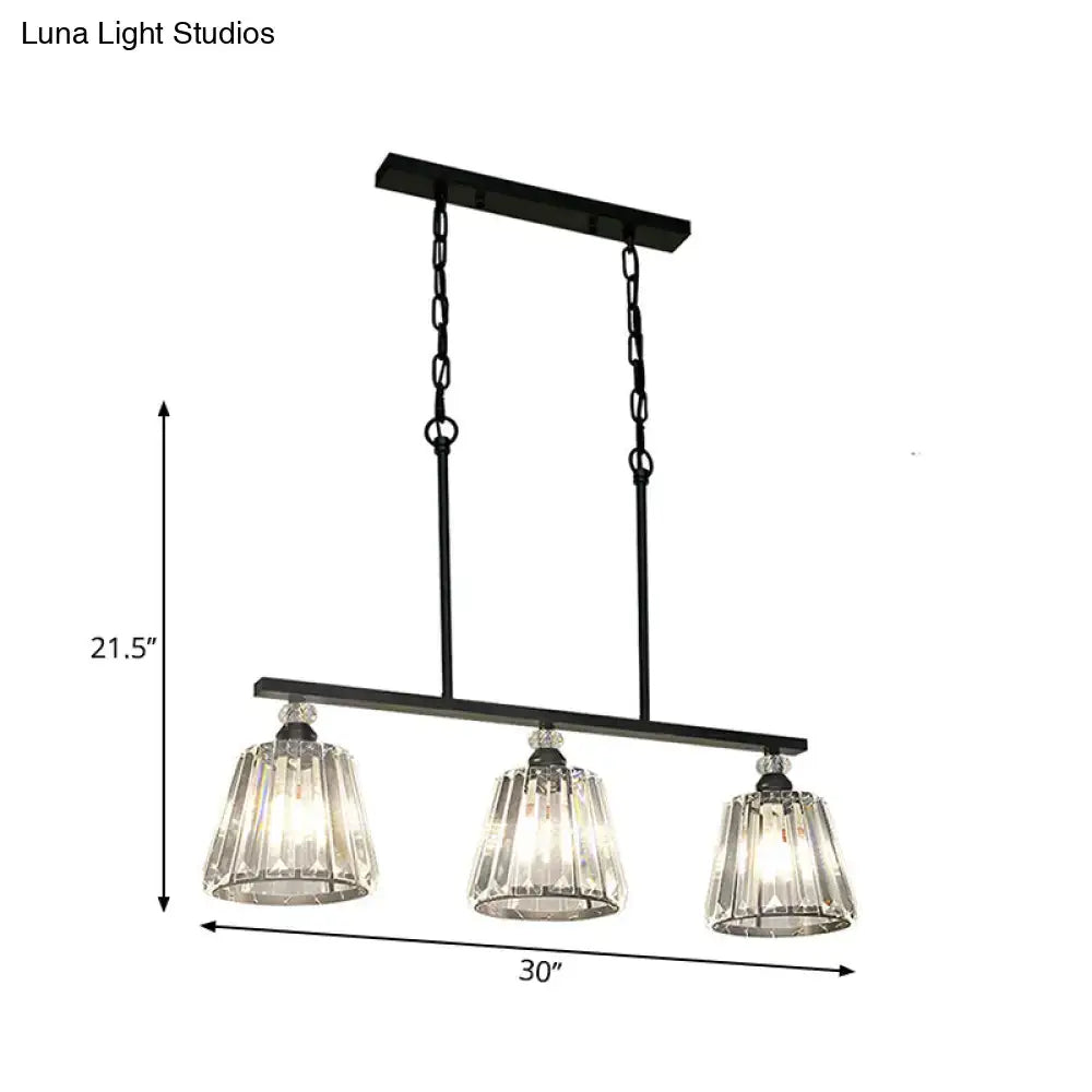 Black Crystal Industrial Cone Three-Light Pendant