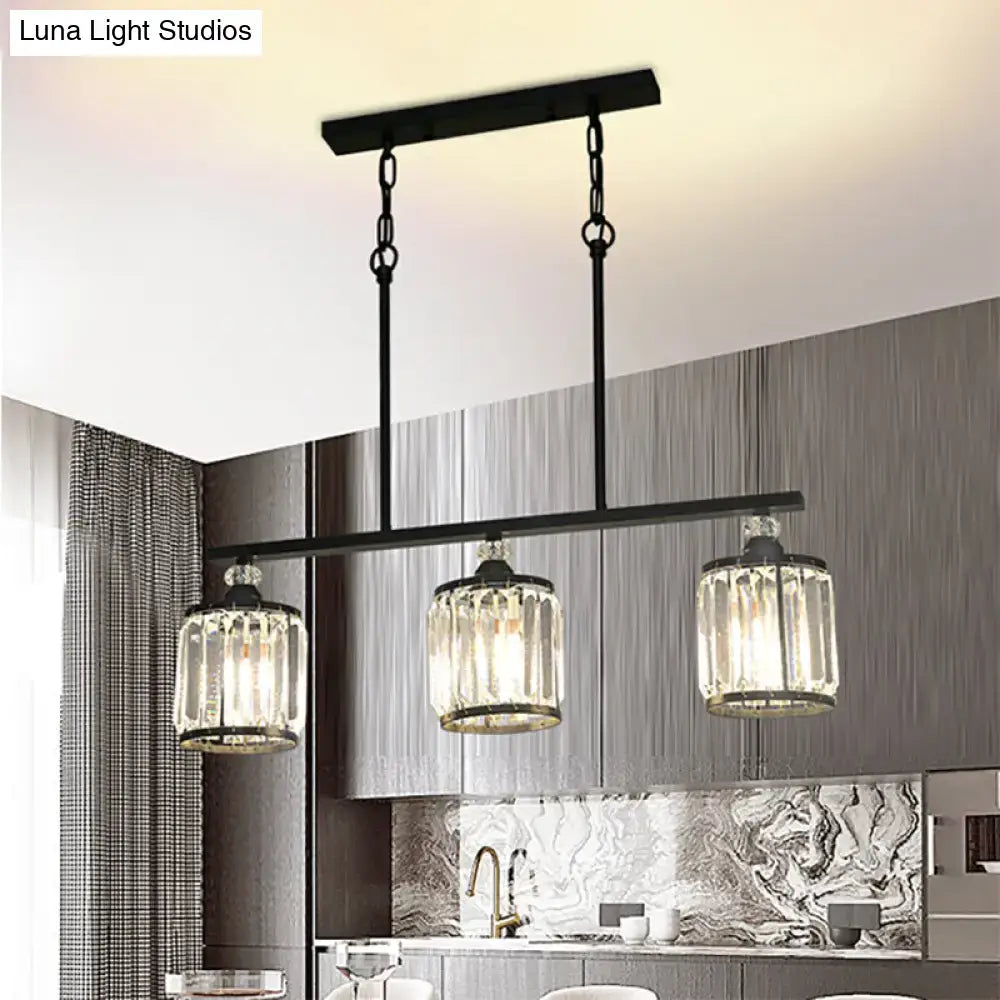 Black Crystal Industrial Cone Three-Light Pendant