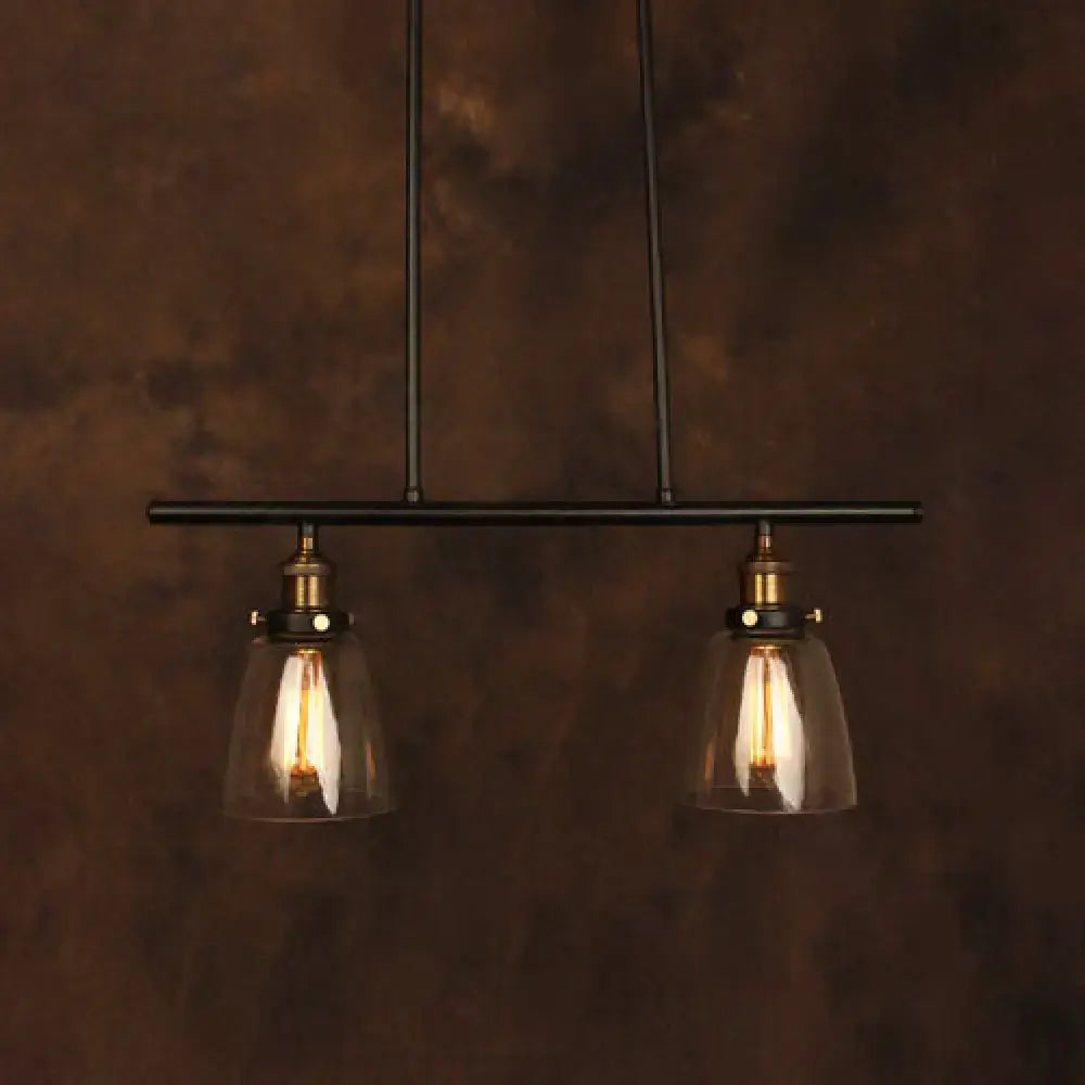 Black Industrial Clear Glass Three-Light Pendant