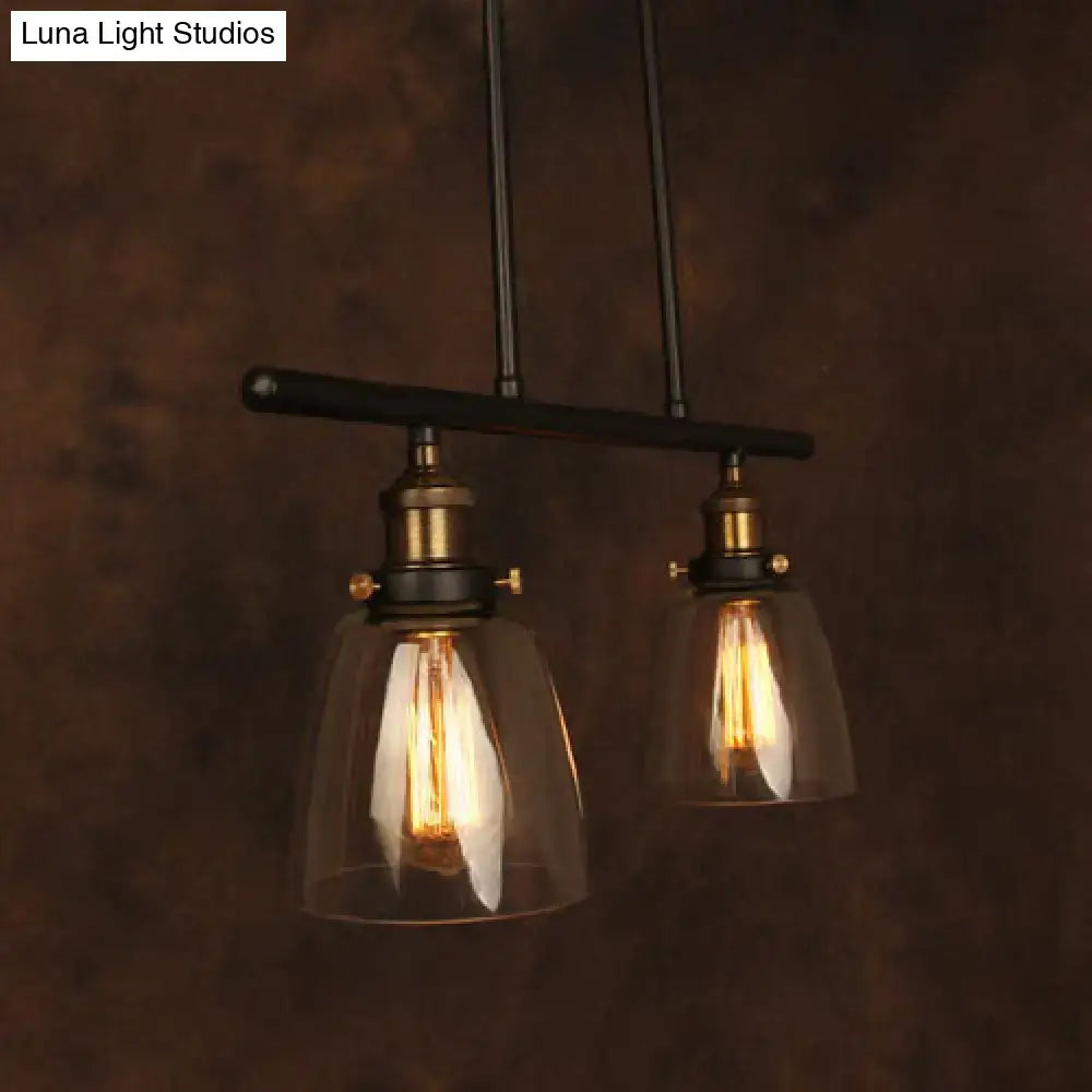 Black Industrial Clear Glass Three-Light Pendant