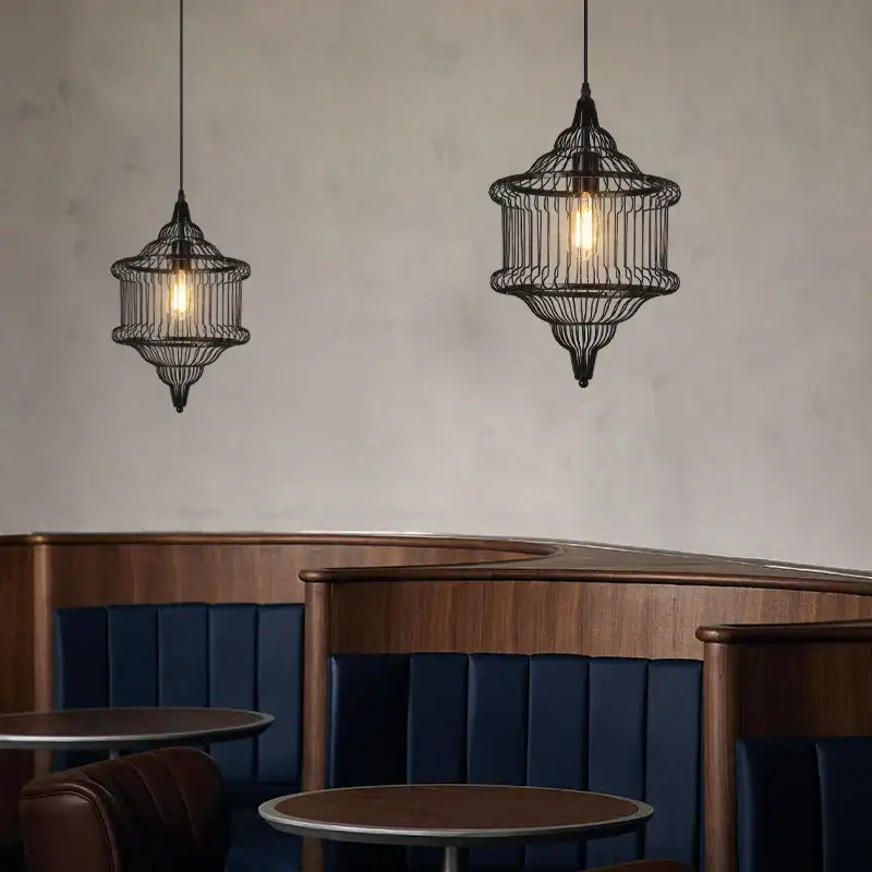 Black Cage Pendant Light for Dining Rooms