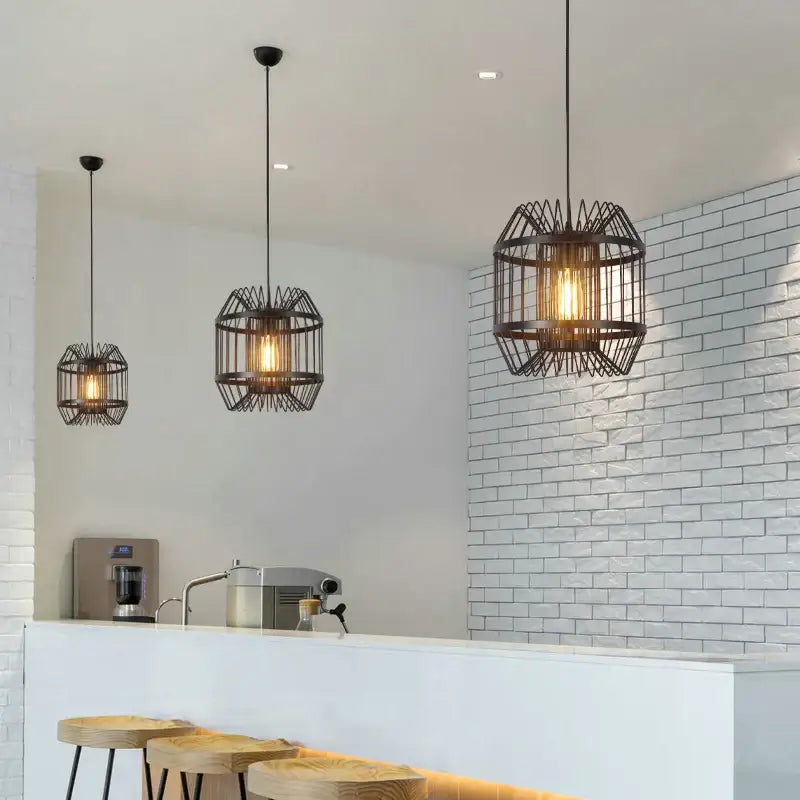 Black Cage Pendant Light for Dining Rooms