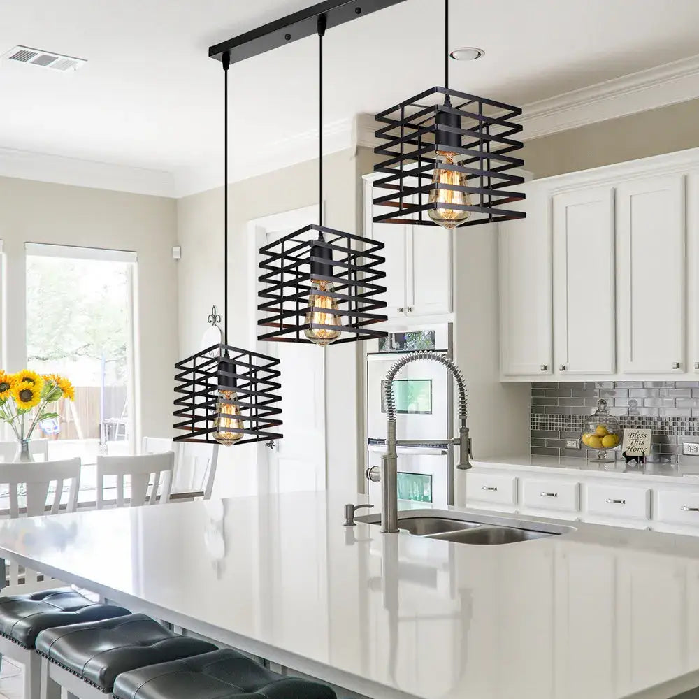Black Geometric LED Pendant