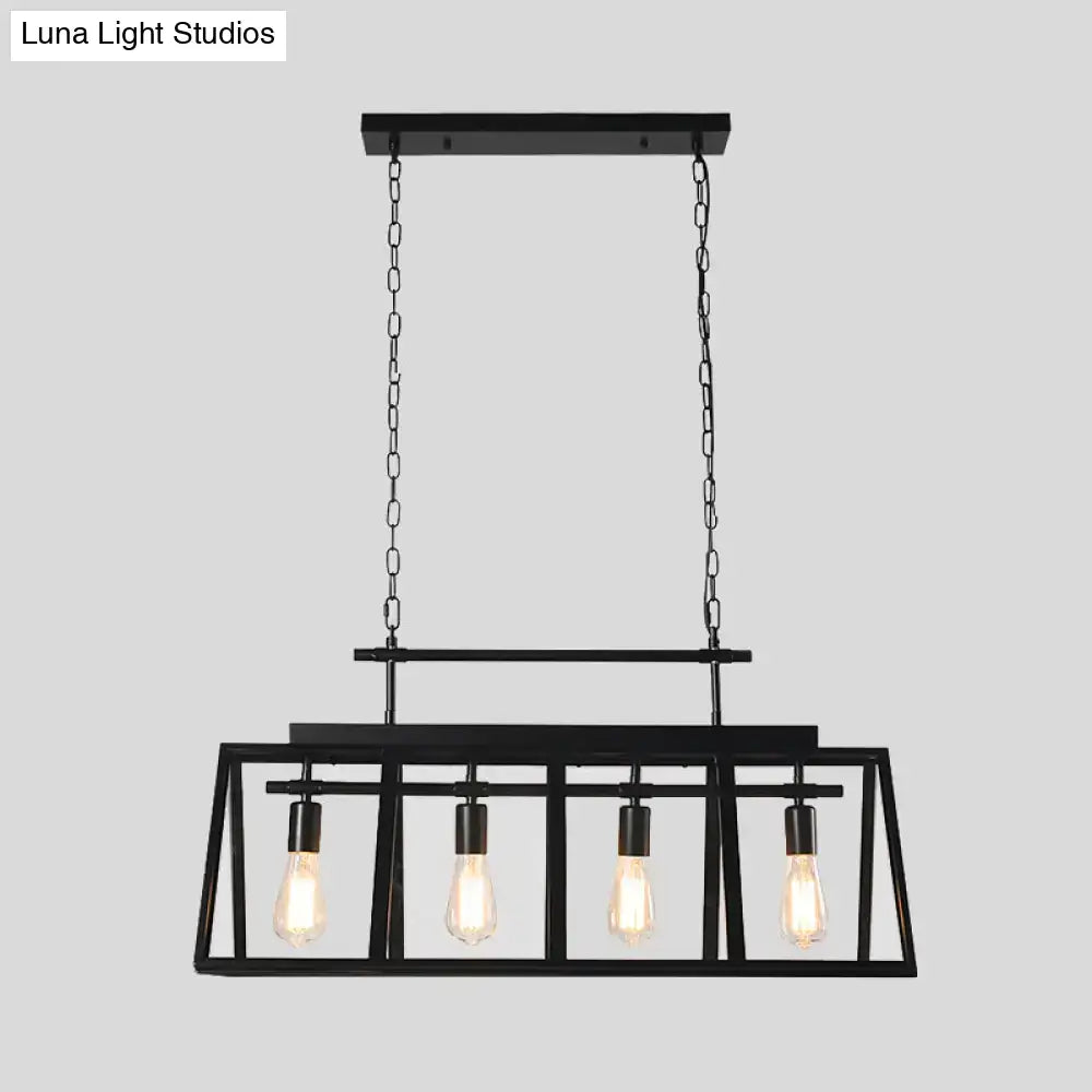 Black Glass Dimmable Four-Lamp Island Pendant