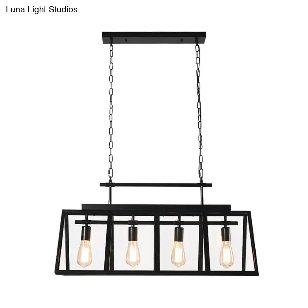 Black Glass Dimmable Four-Lamp Island Pendant