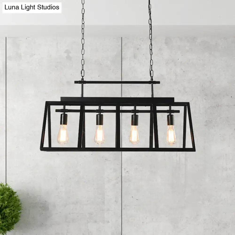 Black Glass Dimmable Four-Lamp Island Pendant