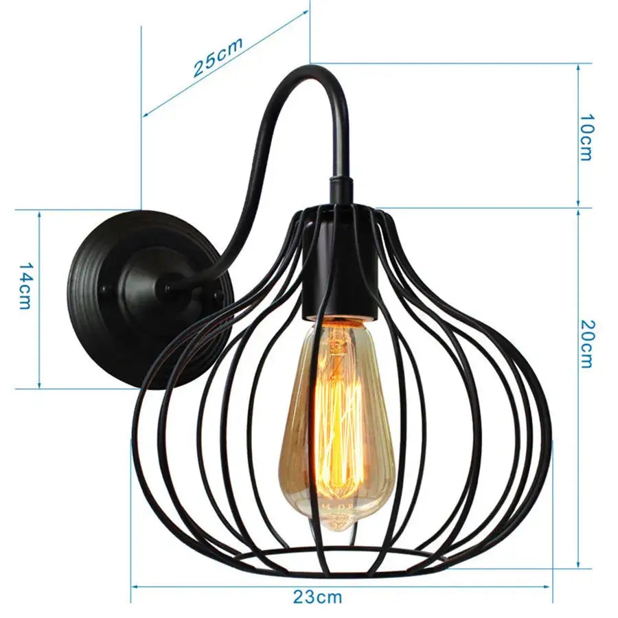 Black Iron Wall Sconce Cage Design with Edison Bulb