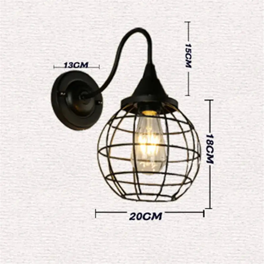 Black Iron Wall Sconce Cage Design with Edison Bulb